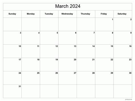 March Calendar Template
